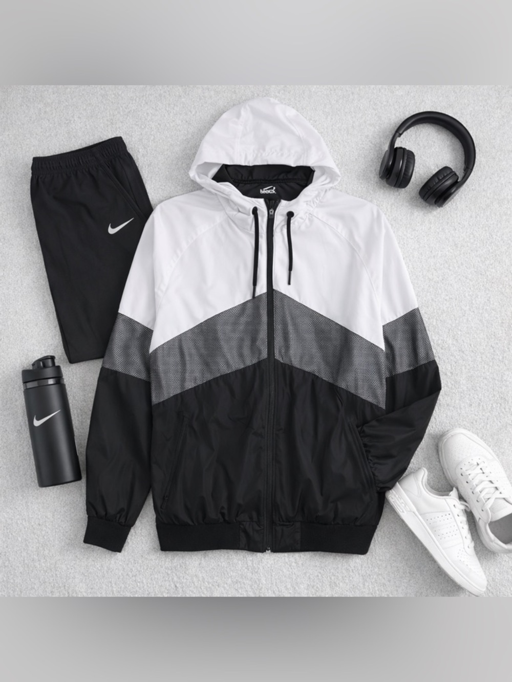 CSG Echo Jacket Black White Colorblock Hooded Windbreaker Zip Up